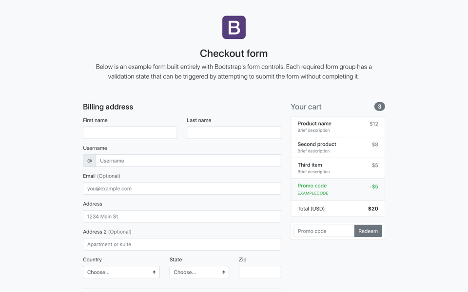 Examples Bootstrap   Checkout 