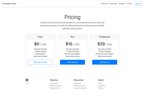 Bootstrap pricing page example